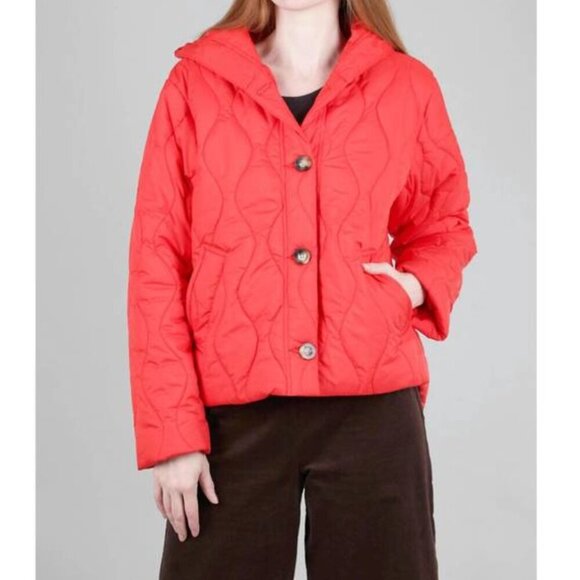 Lilla P Vibrant Orange Red Quilted Hooded Puffer Jacket Winter Coat Size Small - Picture 1 of 9